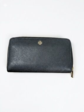 Tory Burch Black Wallet with Gold Zip Detail